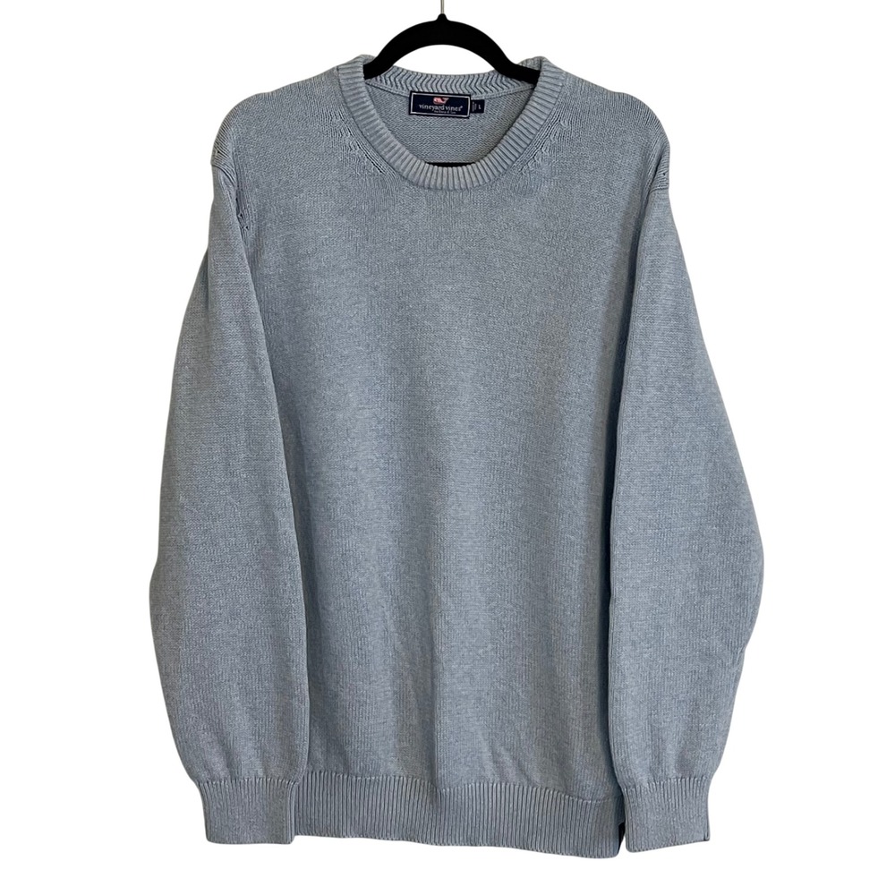 Vineyard Vines Mens Light Blue 100% Cotton Crewneck Sweater Large Solid Knit